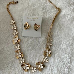 kate spade gold and white flower floral necklace and earrings set nwt and nwot